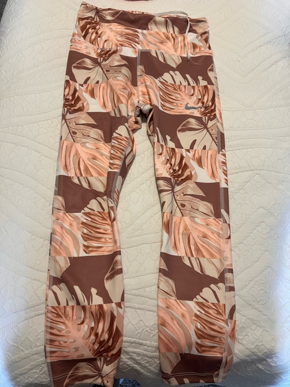 Nike Tropical Leaf Leggings in Brown and Peach